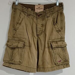 Hollister Men's Khaki Cargo Shorts with Patch Logo